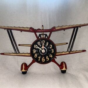 Vintage Airplane Wall Clock in Red and Black